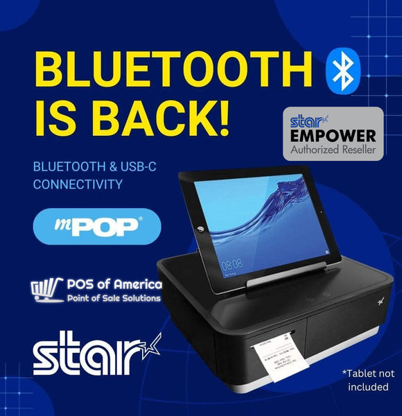 Star Micronics mPOP® Multifunction System Black Integrated Printer & Cash Drawer, USB-C, Bluetooth (MFi), Lightning, Universal Tablet Stand, Int PS